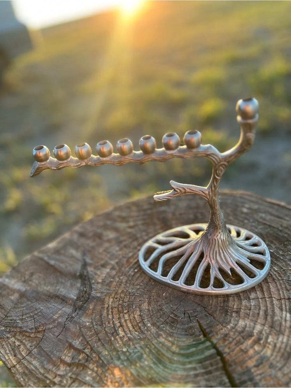 Silver Metal Menorah Hanukkah Candle Holder Tree Design